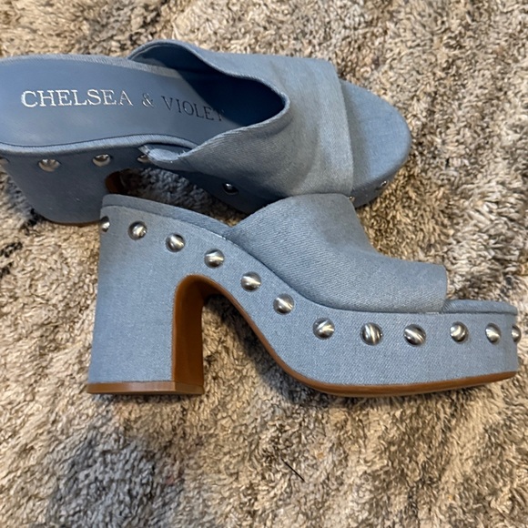 Chelsea & Violet Light Blue Studded Mules - Picture 2 of 6